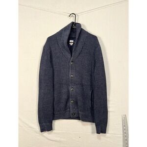 Gap Mens Shawl Collar Cardigan Sweater Navy Blue Marled Ribbed Button Front M